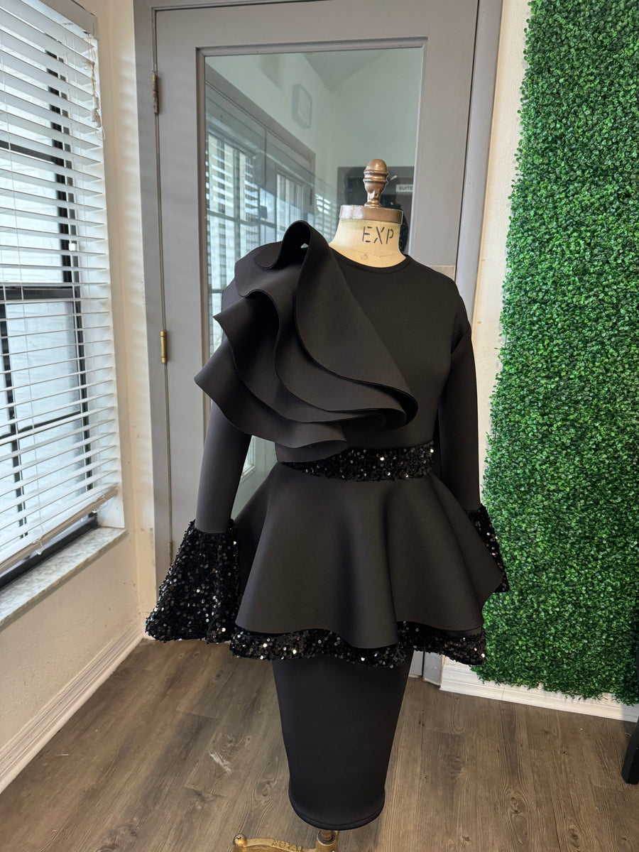 Custom black peplum dress – Kylia Campbell Designs