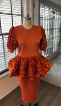 Burnt orange double peplum dress