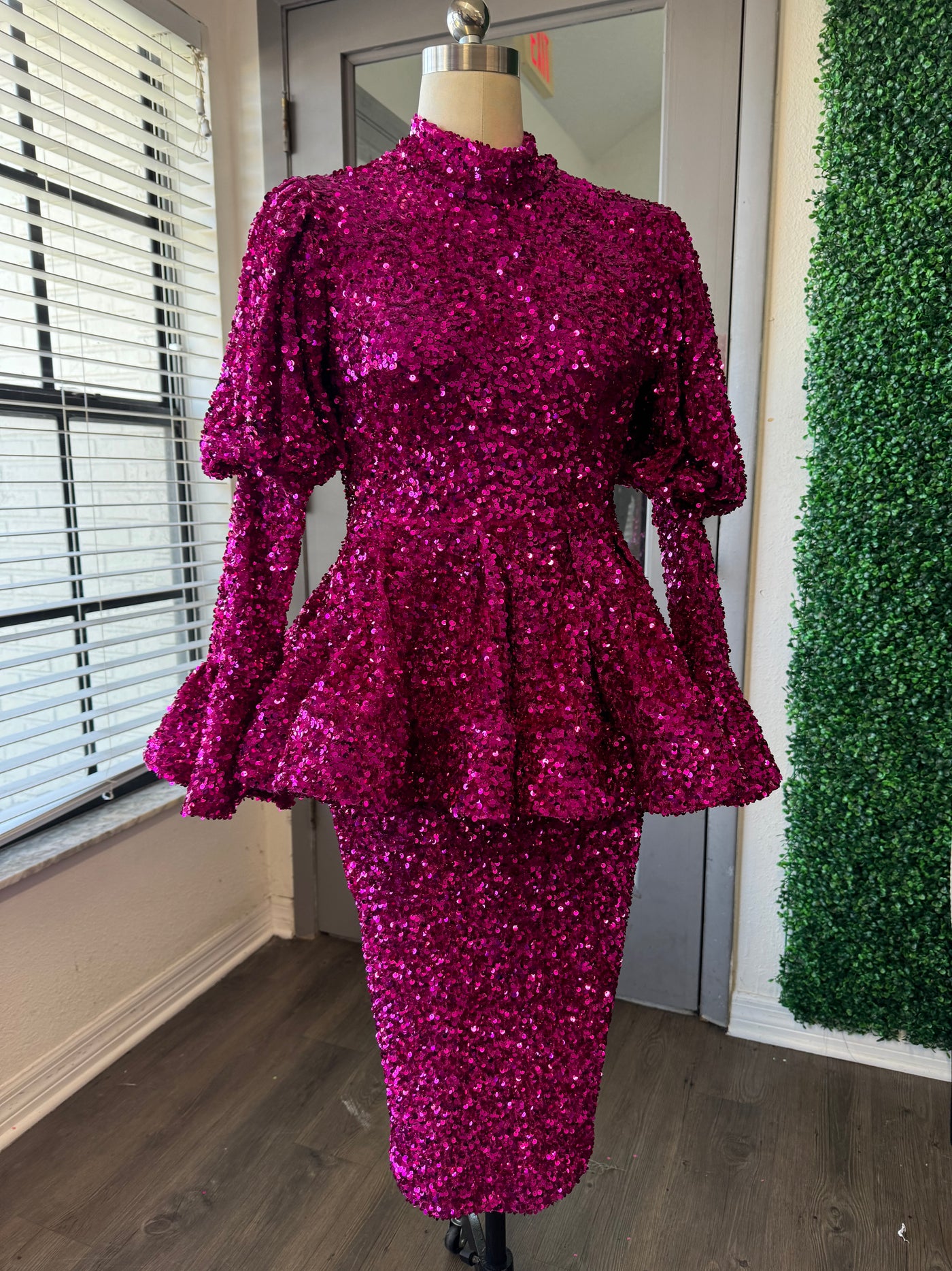 magenta peplum dress Badgley Mischka Crepe Peplum Dress In Magenta - 70% Off