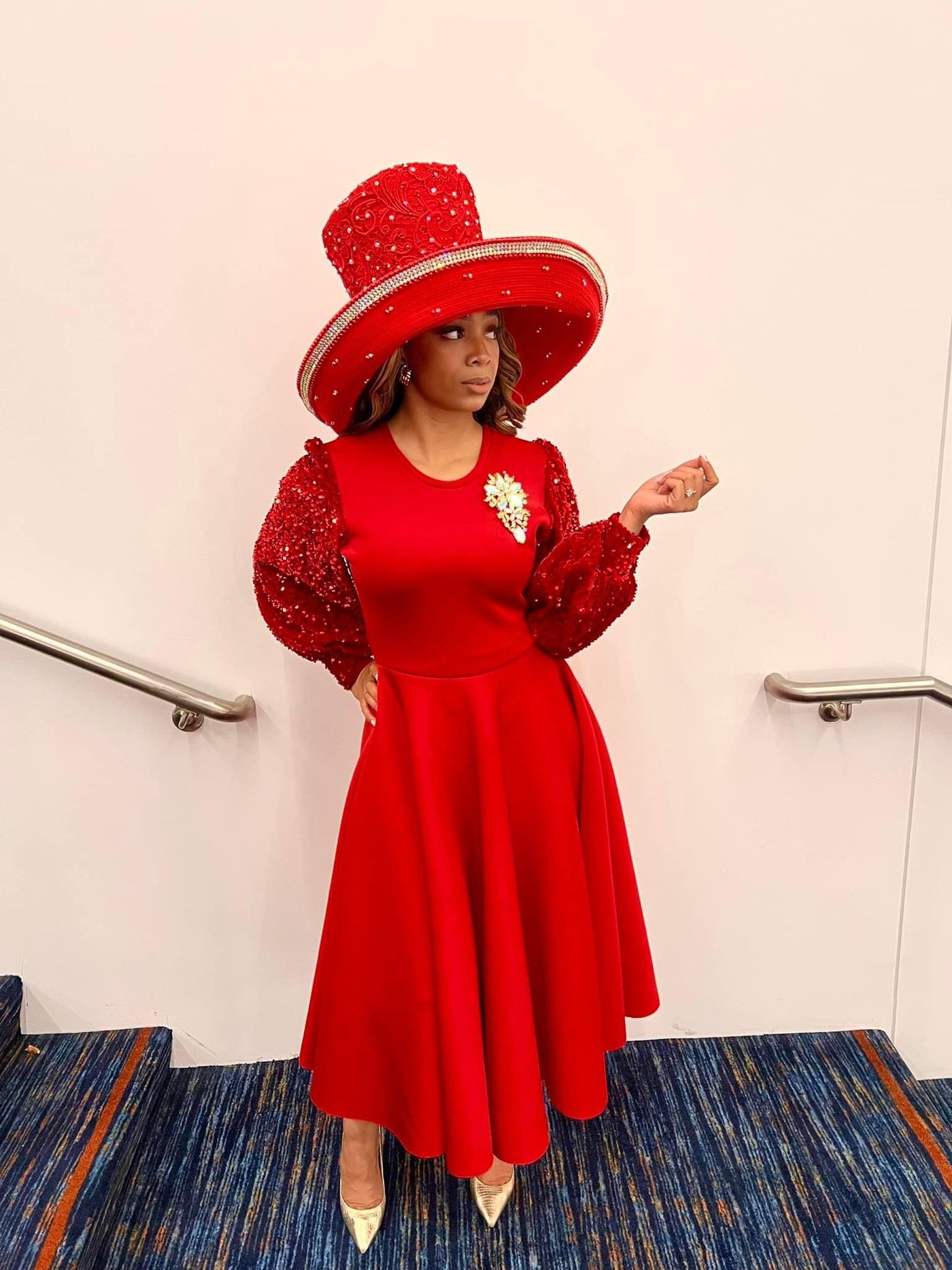 Red swing dress with sequin sleeves 20 Red swing dress with sequin sleeves 20