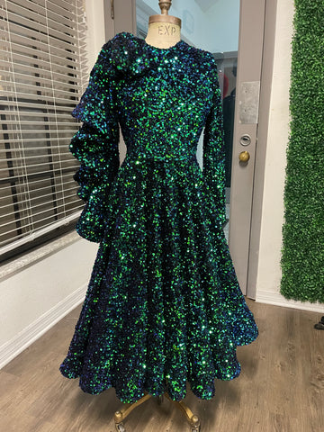Royal blue and green multi swing dress 4/6 Royal blue and green multi swing dress 4/6