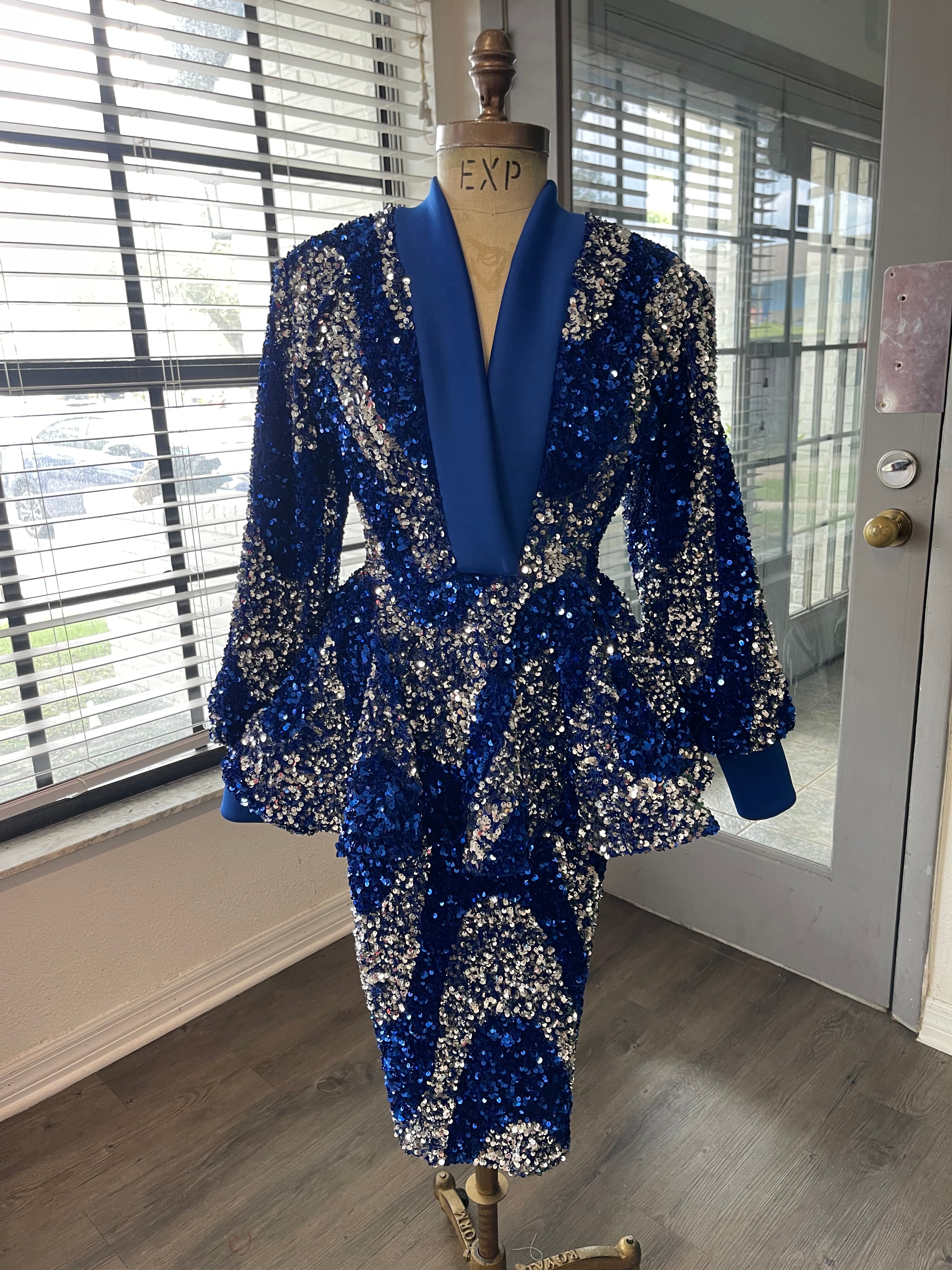 Royal blue and silver peplum