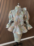 Multi brocade peplum dress