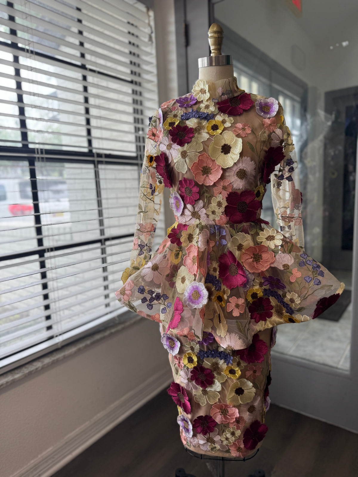3D Floral peplum dress