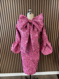 Metallic brocade bow dress