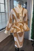 Cream and gold swirl peplum dress