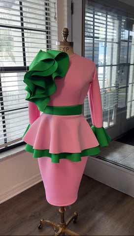 Pink and green peplum