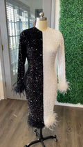 Black and white feather dress