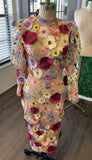 3D Floral dress with puffy sleeves