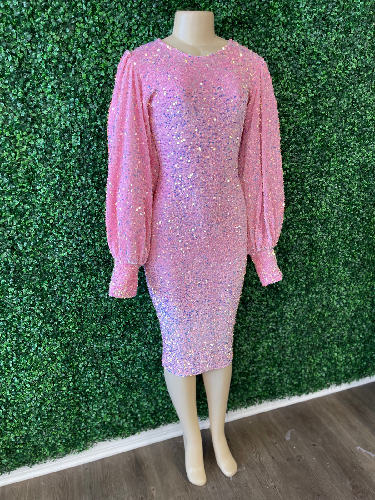 Bubble gum sequin dress