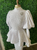 All white puffy sleeve peplum