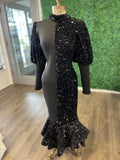 Black mermaid half sequin half scuba dress